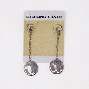 Sterling Silver Drop Earrings Pierced Round Boho Neutral Oval Dangle VTG Mom